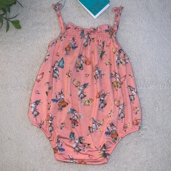 NWT Posh Peanut Betty Spaghetti Strap Bubble Romper 3-6M Bunny Rabbit - Picture 3 of 5